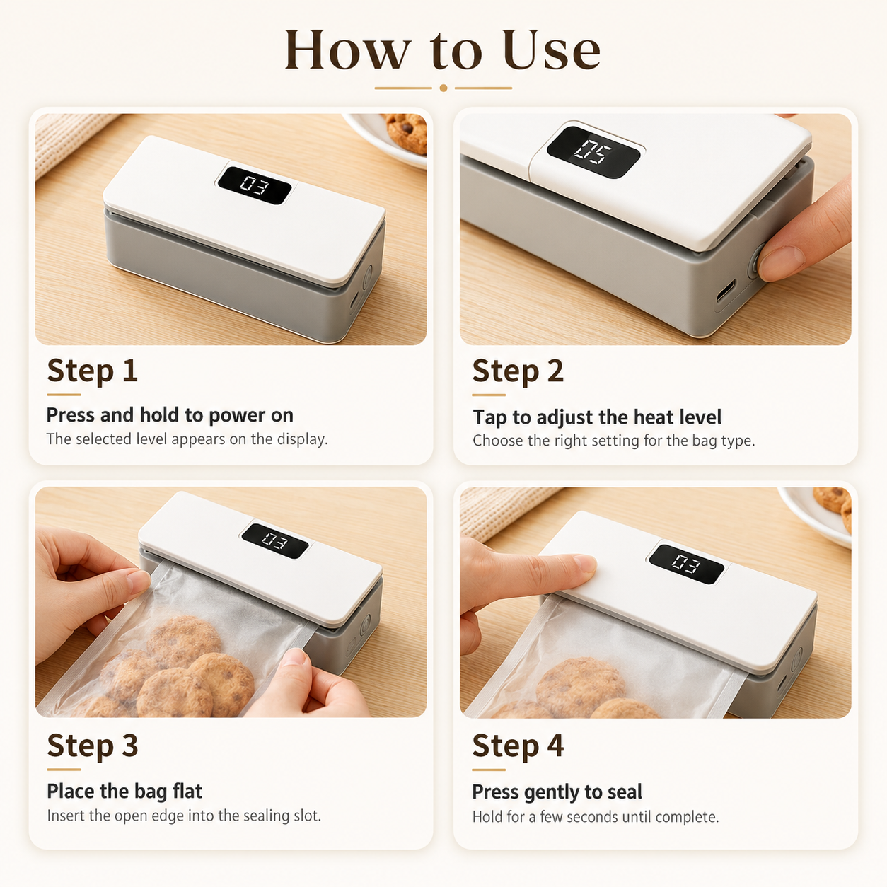 Serolira Sealer — Reseal any bag in seconds.